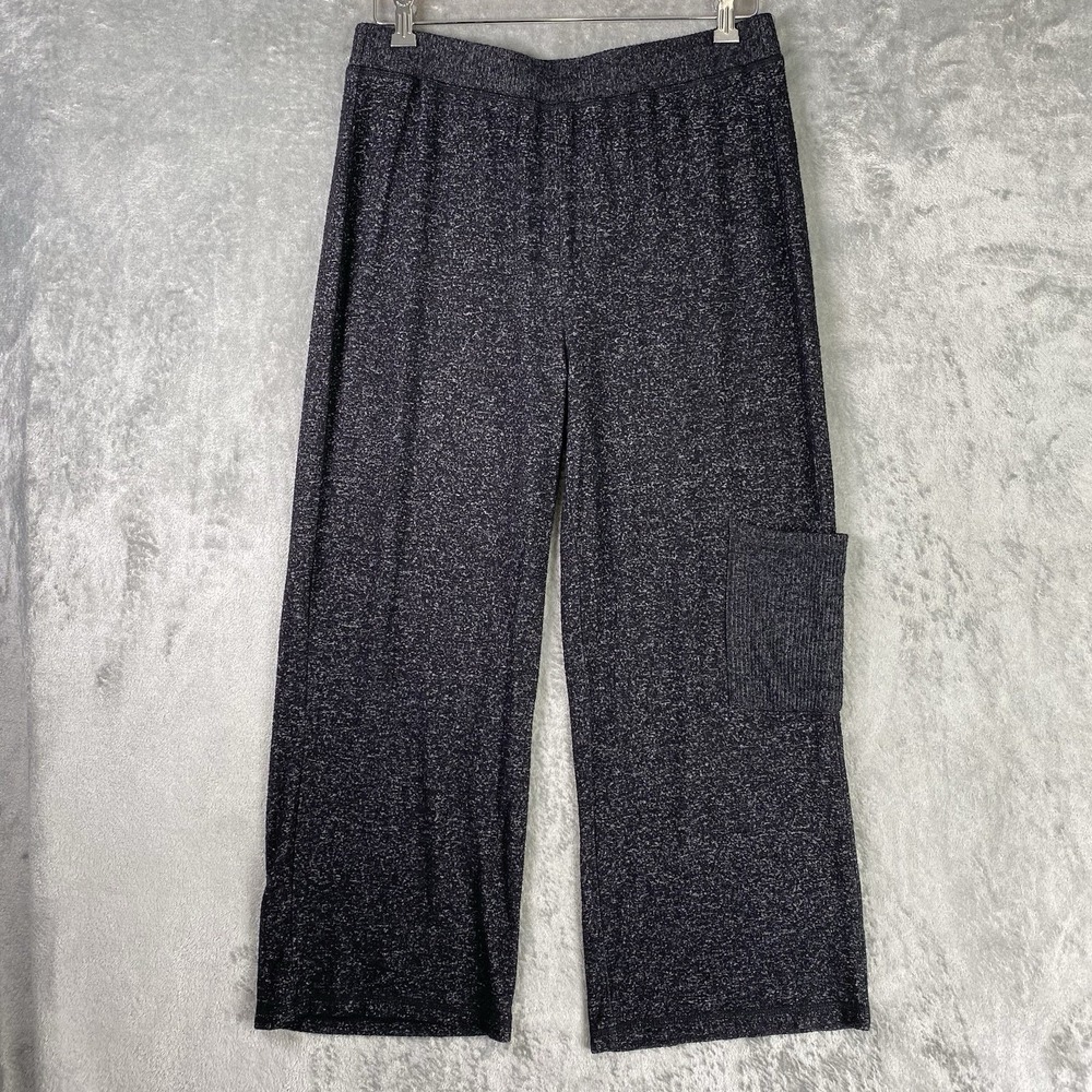Habitat Pants Womens Sz M Grey Marled Flood Wide Leg Pocket Crop Comfort Pull On